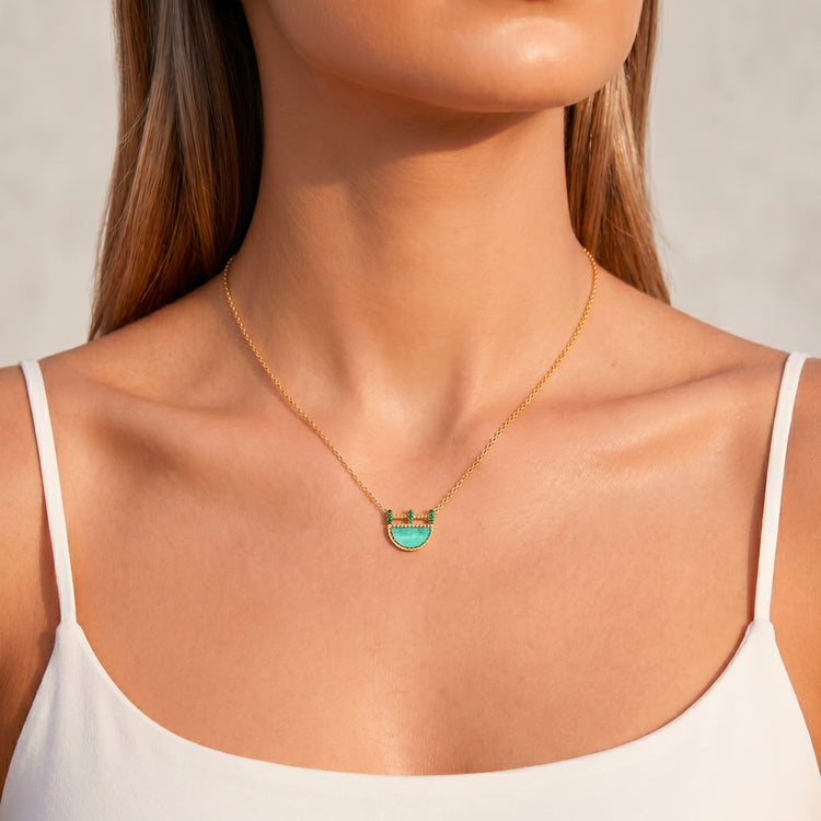 Collier Preciosa - Doré Or jaune 18k, Amazonite & Oxyde de zirconium - Maison Di Giorgio