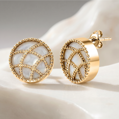 Boucles d'oreilles Stella Cadente - Dorées Or jaune 18k, Pierre de lune blanche