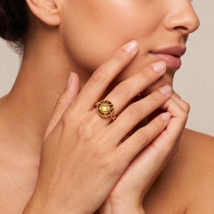 Bague Stella Cadente - Dorée Or jaune 18k, Obsidienne dorée - Maison Di Giorgio