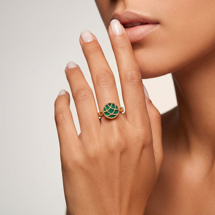 Bague Stella Cadente - Dorée Or jaune 18k, Malachite - Maison Di Giorgio