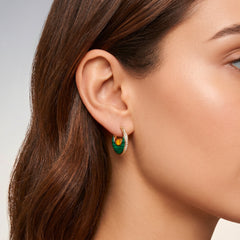 Boucles d'oreilles Rising Sun - Dorées Or jaune 18k, Malachite, Calcédoine jaune & Oxyde de zirconium - Maison Di Giorgio