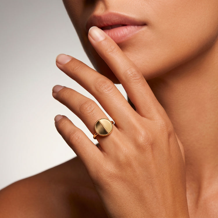 Bague Mezzo - Or jaune 18k, Obsidienne dorée - Maison Di Giorgio