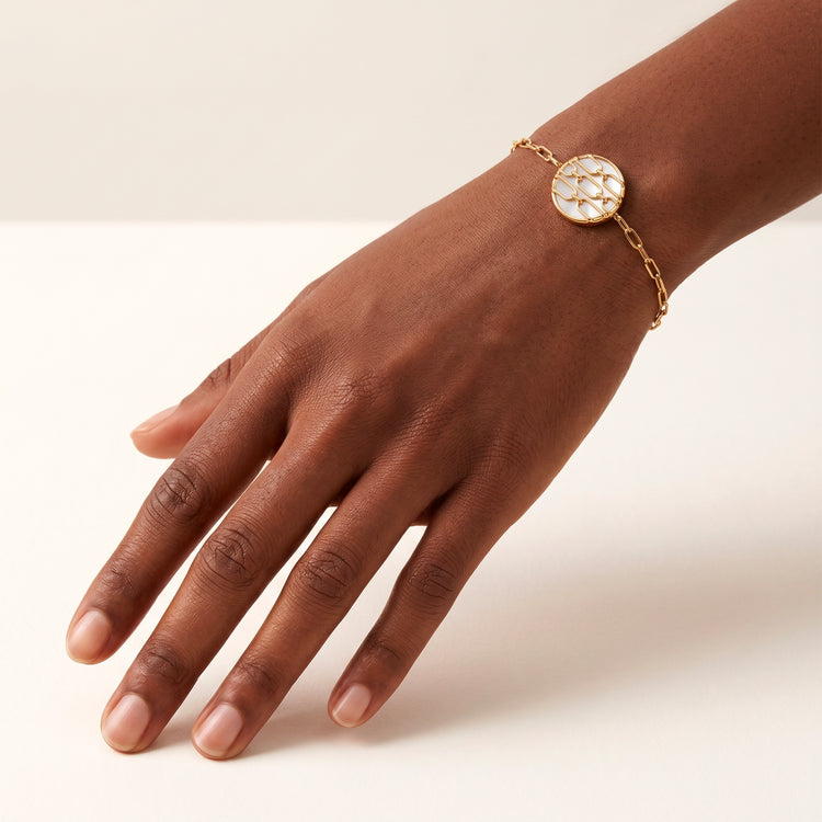 Bracelet Forçat - Doré Or jaune 18k, Pierre de lune blanche - Maison Di Giorgio
