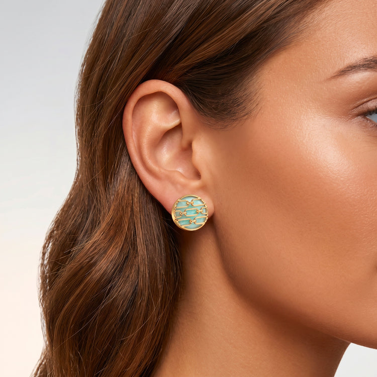 Boucles d'oreilles Forçat - Dorées Or jaune 18k, Amazonite - Maison Di Giorgio