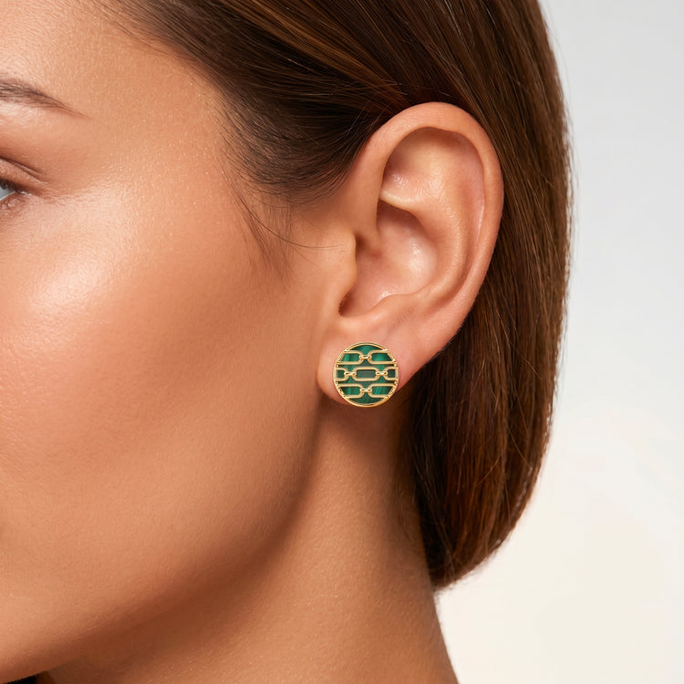 Boucles d'oreilles Forçat - Dorées Or jaune 18k, Malachite - Maison Di Giorgio