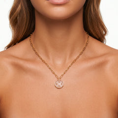 Collier Forçat - Doré Or jaune 18k, Calcédoine rose - Maison Di Giorgio