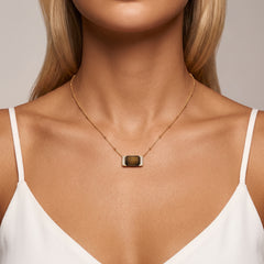 Mona-Lisa Necklace - 18k Yellow Gold plated, Obsidian, Zirconium oxide