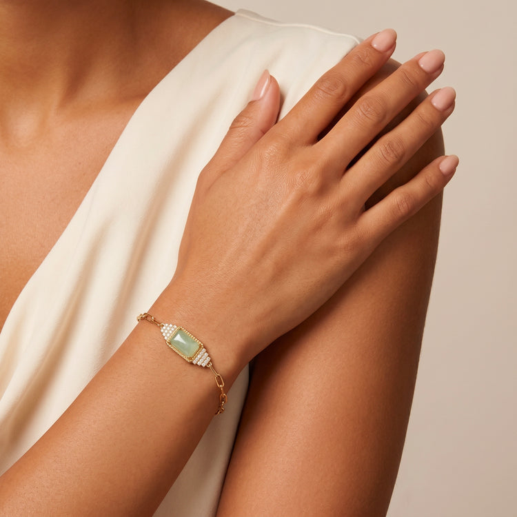 Bracelet Bauhaus - Doré Or jaune 18k, Aventurine verte & Oxyde de zirconium - Maison Di Giorgio