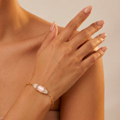 Bracelet Bauhaus - Doré Or jaune 18k, Calcédoine rose & Oxyde de zirconium - Maison Di Giorgio