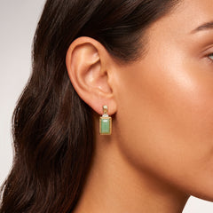 Boucles d'oreilles Bauhaus - Dorées or jaune 18k, Aventurine verte & Oxyde de zirconium - Maison Di Giorgio
