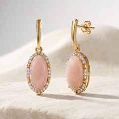 Boucles d'oreilles Quiétude - Dorées Or jaune 18k, Calcédoine rose et Oxyde de zirconium