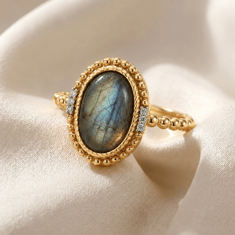 Bague Irisée - Dorée Or jaune 18k, Labradorite, Oxyde de zirconium - Maison Di Giorgio