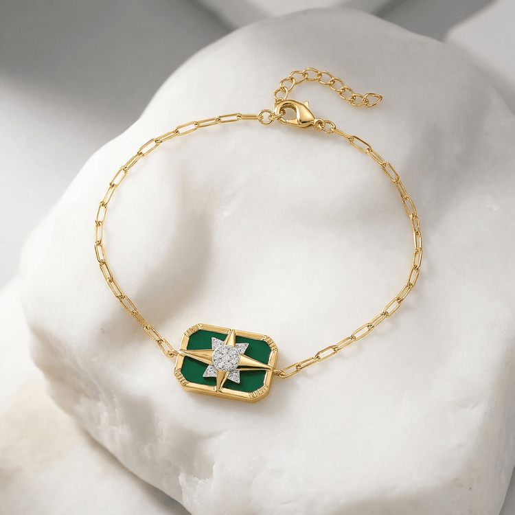 Bracelet Venti - Doré Or jaune 18k, Onyx vert & Oxyde de zirconium - Maison Di Giorgio