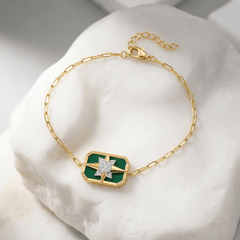 Bracelet Venti - Doré Or jaune 18k, Onyx vert & Oxyde de zirconium - Maison Di Giorgio