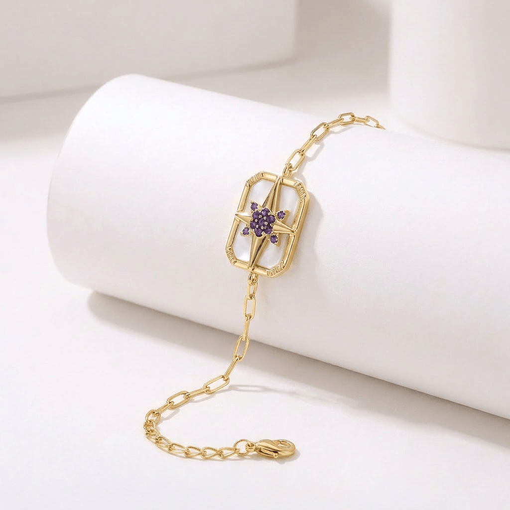 Bracelet Venti - Doré Or jaune 18k, Pierre de lune blanche & Améthyste africaine - Maison Di Giorgio