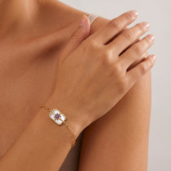 Bracelet Venti - Doré Or jaune 18k, Pierre de lune blanche & Améthyste africaine - Maison Di Giorgio