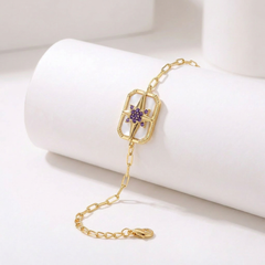Bracelet Venti - Doré Or jaune 18k, Pierre de lune blanche & Améthyste africaine