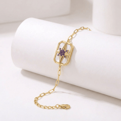 Bracelet Venti - Doré Or jaune 18k, Pierre de lune blanche & Améthyste africaine - Maison Di Giorgio