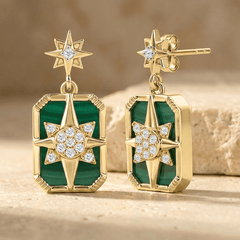 Boucles d'oreilles Venti - Dorées Or jaune 18k, Onyx vert & Oxyde de zirconium - Maison Di Giorgio