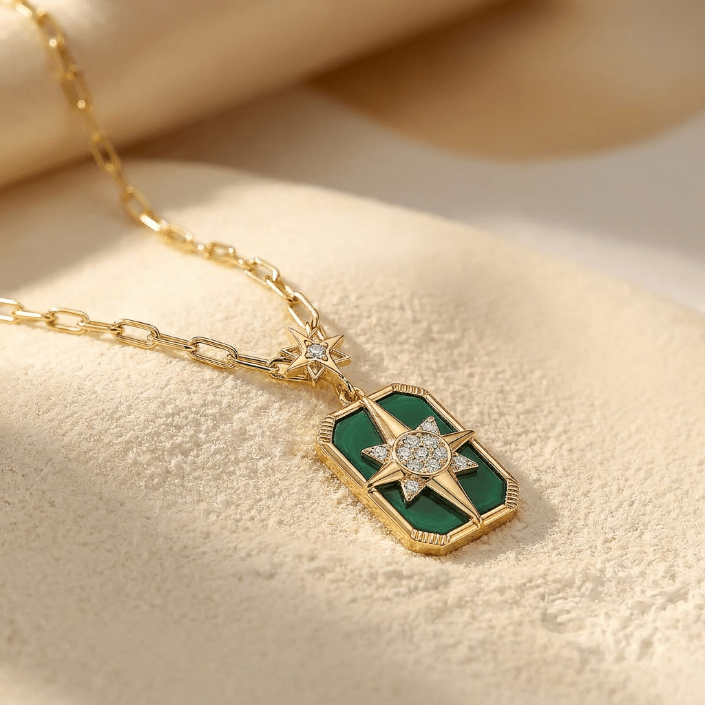 Collier Venti - Doré Or jaune 18k, Onyx vert & Oxyde de zirconium - Maison Di Giorgio