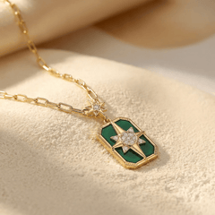 Collier Venti - Doré Or jaune 18k, Onyx vert & Oxyde de zirconium - Maison Di Giorgio