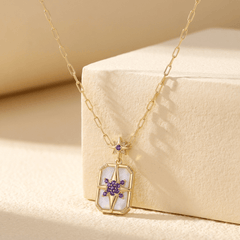 Collier Venti - Doré Or jaune 18k, Pierre de lune blanche & Améthyste africaine - Maison Di Giorgio