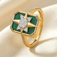 Bague Venti - Dorée Or jaune 18k, Onyx vert & Oxyde de zirconium - Maison Di Giorgio