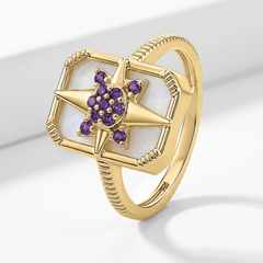 Bague Venti - Dorée Or jaune 18k, Pierre de lune blanche & Améthyste africaine - Maison Di Giorgio