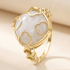 Bague Fortuna - Dorée Or jaune 18k, Pierre de lune blanche - Maison Di Giorgio