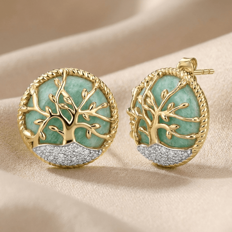 Boucles d'oreilles Albero - Dorées Or jaune 18k, Amazonite & Oxyde de zirconium - Maison Di Giorgio