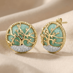 Boucles d'oreilles Albero - Dorées Or jaune 18k, Amazonite & Oxyde de zirconium - Maison Di Giorgio