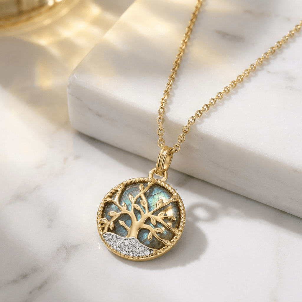 Pendentif Albero - Doré Or jaune 18k, Labradorite & Oxyde de zirconium - Maison Di Giorgio