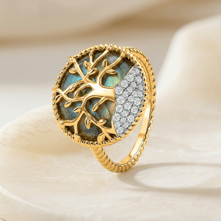 Bague Albero - Dorée Or jaune 18k, Labradorite & Oxyde de zirconium - Maison Di Giorgio