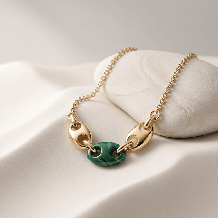 Collier - Doré Or jaune 18k, assemblé de Malachite - Maison Di Giorgio