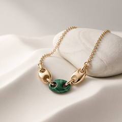 Collier - Doré Or jaune 18k, assemblé de Malachite - Maison Di Giorgio