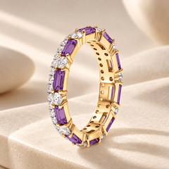 Bague - Dorée Or jaune 18k et Argentée, Améthyste, Oxyde de zirconium - Maison Di Giorgio