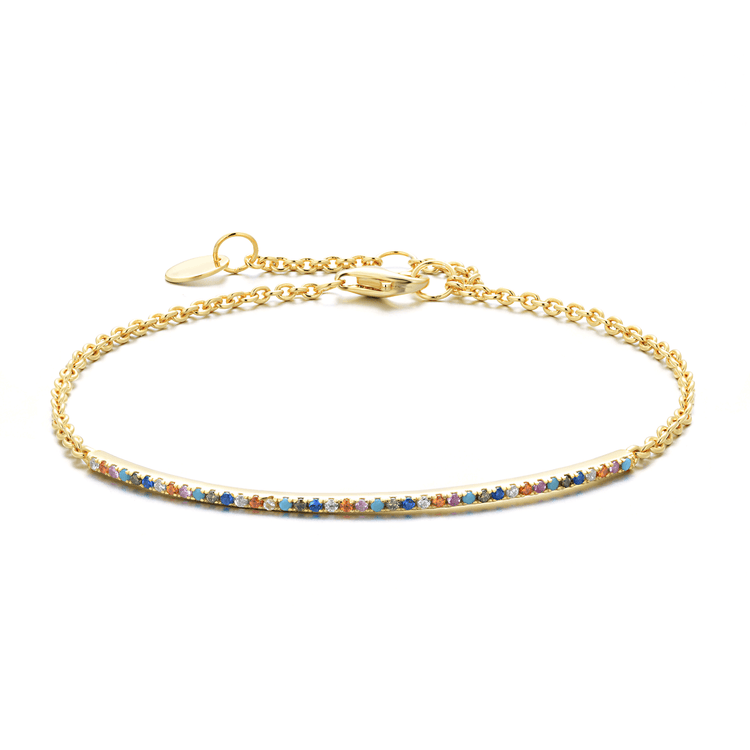 Bracelet doré Or jaune 18k assemblé d'Oxyde de zirconium, Turquoise et Rubis - Maison Di Giorgio