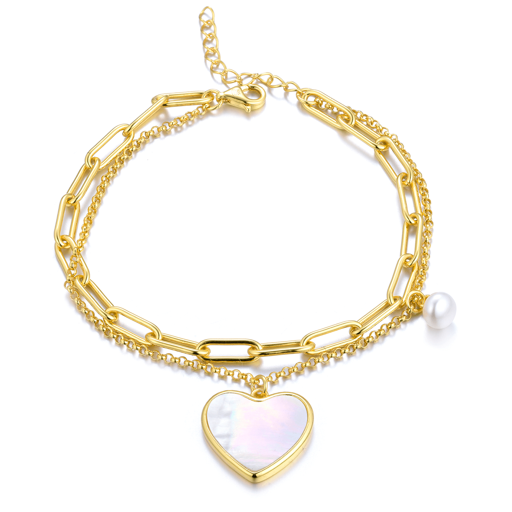 Bracelet doré Or jaune 18k assemblé de Perle d'eau douce et Nacre - Maison Di Giorgio