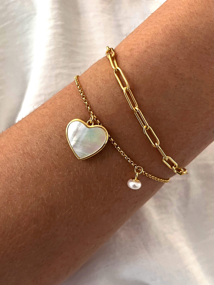 Bracelet doré Or jaune 18k assemblé de Perle d'eau douce et Nacre - Maison Di Giorgio
