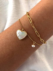 Bracelet doré Or jaune 18k assemblé de Perle d'eau douce et Nacre - Maison Di Giorgio