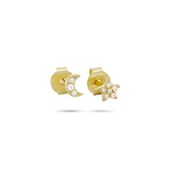 Boucles d'oreilles dorées Or jaune 18k assemblées d'oxyde de zirconium - Maison Di Giorgio