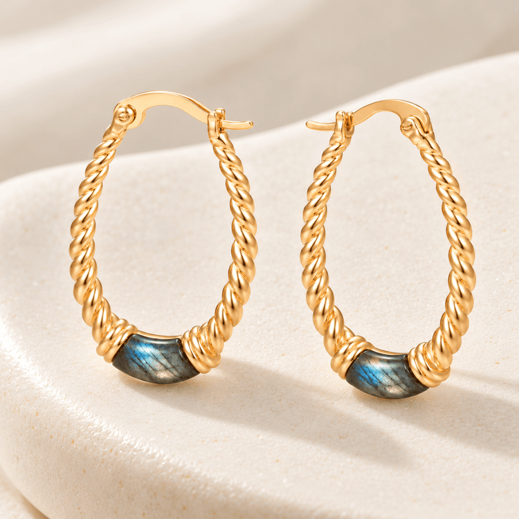 Boucles d'oreilles - Dorées Or jaune 18k, Labradorite - Maison Di Giorgio