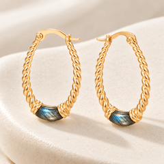 Boucles d'oreilles - Dorées Or jaune 18k, Labradorite - Maison Di Giorgio