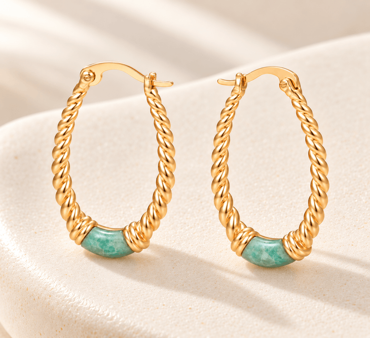 Boucles d'oreilles - Dorées Or jaune 18k, Amazonite - Maison Di Giorgio