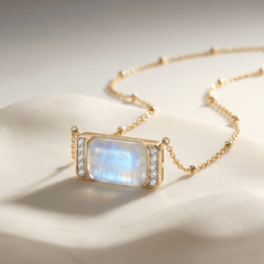 Collier - Doré Or jaune 18k et Argenté, Pierre de lune, Oxyde de zirconium - Maison Di Giorgio