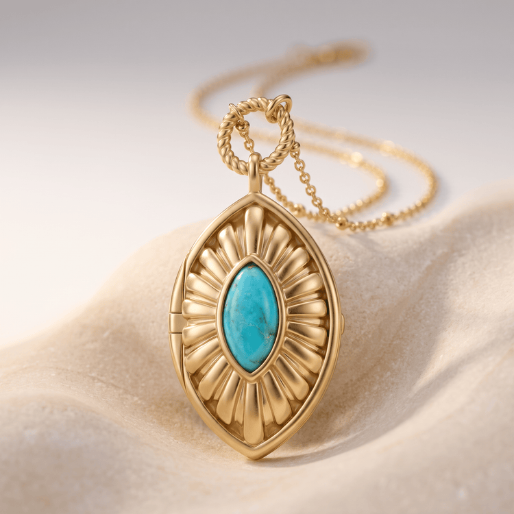 Médaillon doré Or jaune fin, Turquoise - Maison Di Giorgio