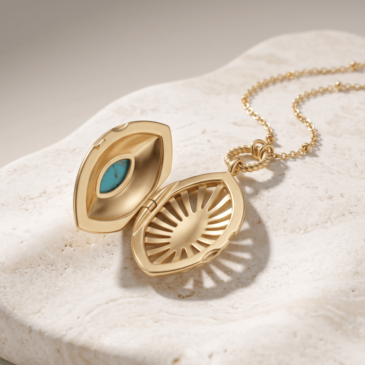 Médaillon doré Or jaune fin, Turquoise - Maison Di Giorgio
