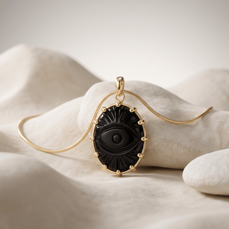 Médaillon doré à l'Or jaune fin, Onyx noir - Maison Di Giorgio