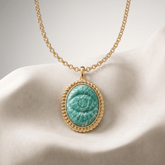 Médaillon doré à l'Or jaune fin, Amazonite - Maison Di Giorgio
