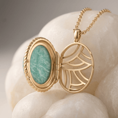 Médaillon doré à l'Or jaune fin, Amazonite - Maison Di Giorgio